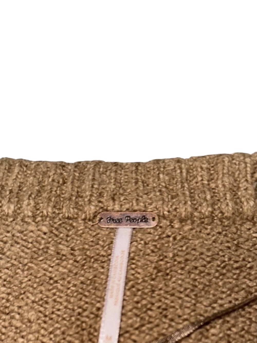 Free People Oversized Sweater Boho Cozy Brookside Slouchy Camel Tan Knit Size M - Picture 6 of 9